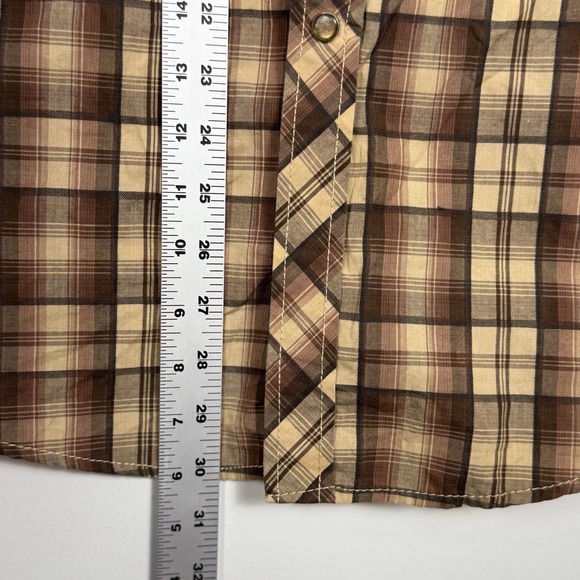 Coastal Brand Mens Plaid Snap Button Short‎ Sleeve Western Shirt Large Brown Tan - Picture 10 of 11